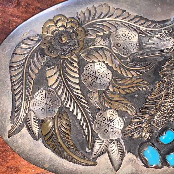 Vintage Native American Eagle Turquoise Belt Buckle - Picture 9 of 14